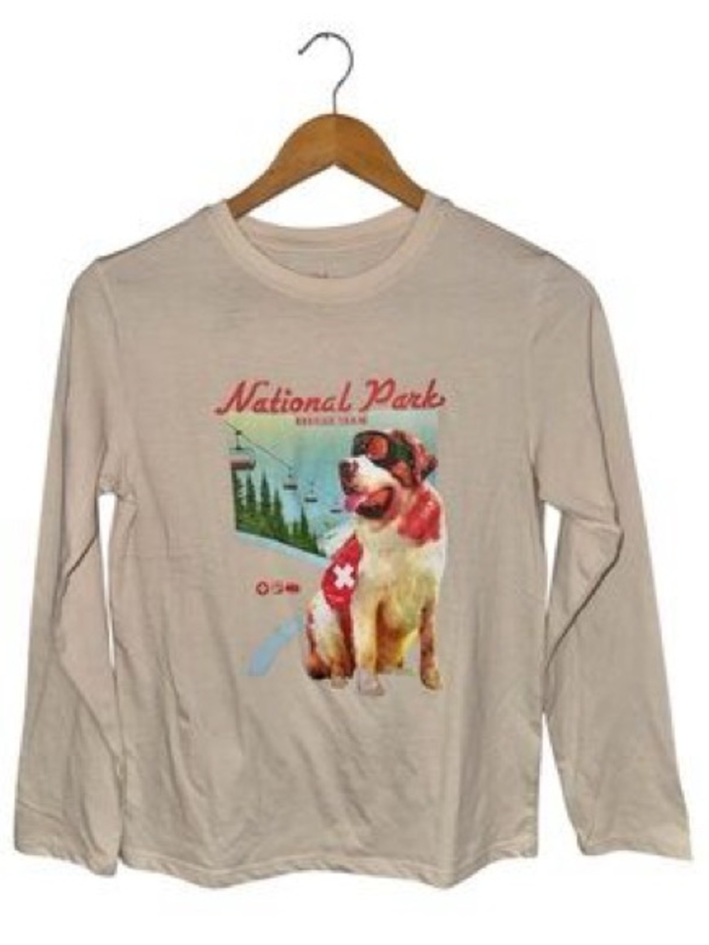 Cat & Jack Beige Long Sleeve 'National Park' St. Bernard Graphic Tee boys XL